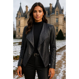 Lysse Gray Metallic Jacket Faux Suede Waterfall Edgy Scandi Glam Autumn Winter M